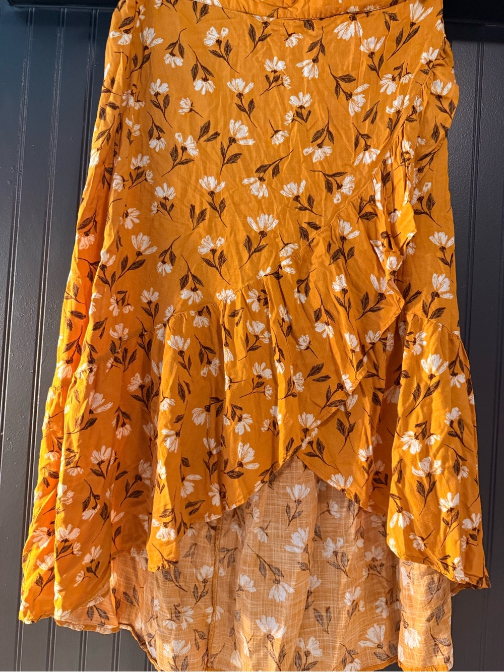 Sonoma Mustard Floral High-Low Ruffle Skirt